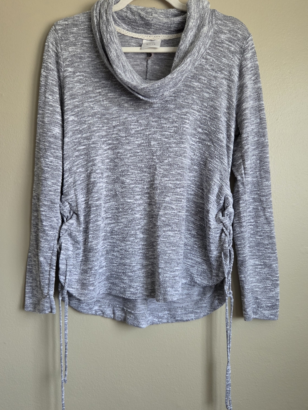 Knox Rose Heather Gray Cowl Neck Sweatshirt with Side Lace-Up